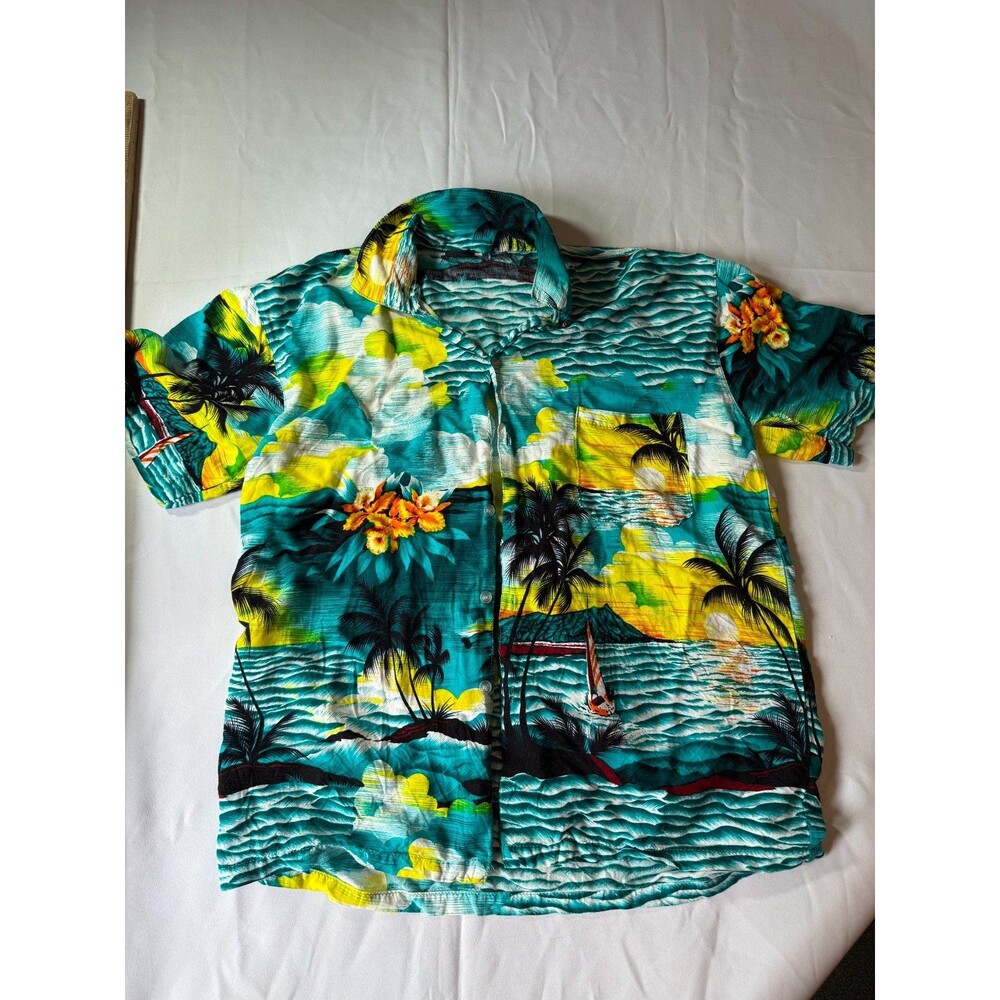 KOKO‎ KNOT Hawaiian Shirt Mens Large Green Floral Tropical Summer Beach Vacation